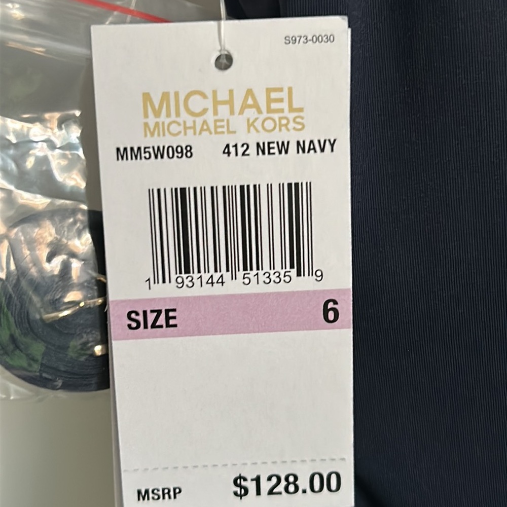 New MICHAEL Michael Kors Asymmetrical One Shoulder Solid Navy Bathing Suit - Picture 6 of 9
